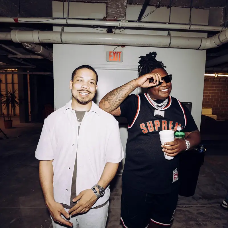 Tay Keith outfit in Supreme, Mitchell & Ness, and Hanes, 2022