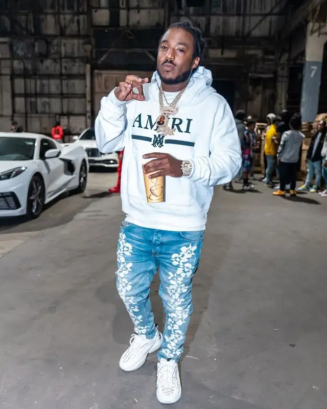 Mozzy outfit in Amiri, 2022