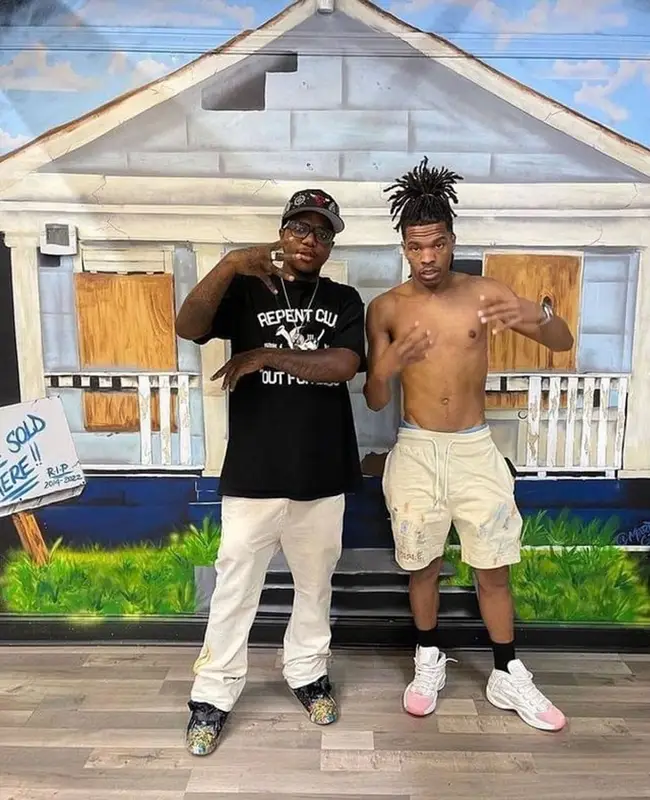 Lil Baby outfit in Purple Brand, 2022