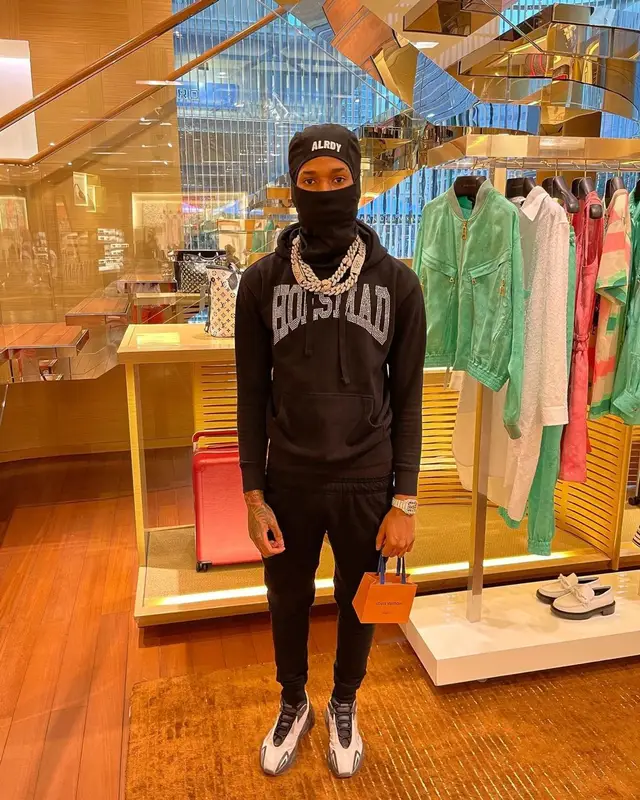 NLE Choppa outfit in Champion, Adidas, and Alrdy, 2022