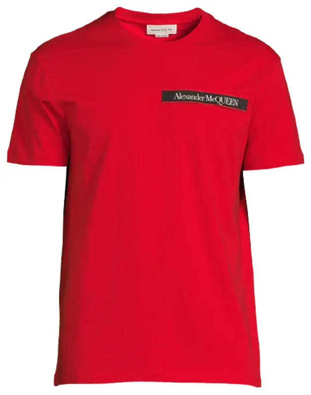 Alexander McQueen Logo Tape Cotton Crewneck Red T-Shirt $360