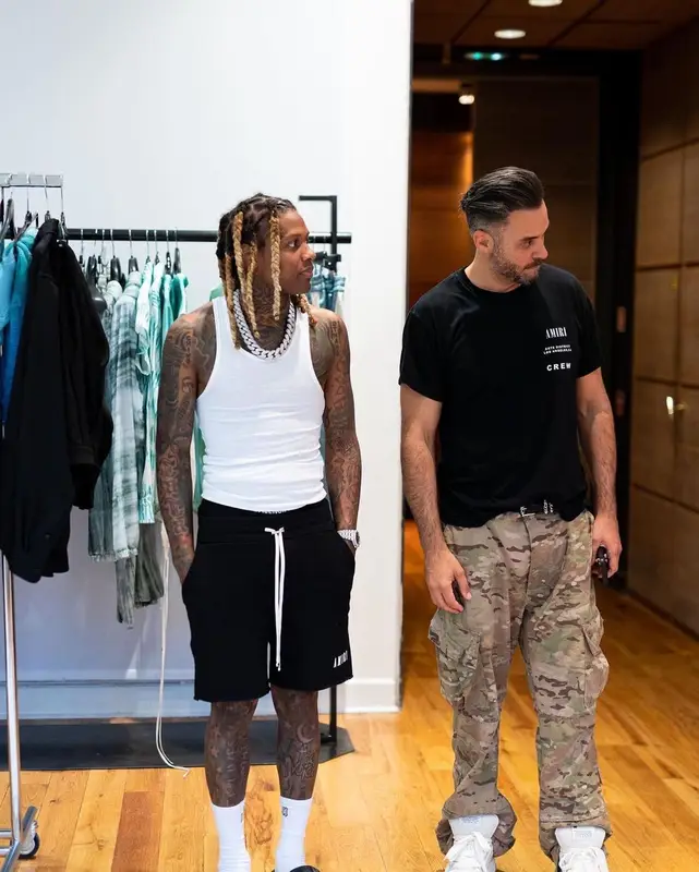 Lil Durk outfit in Hanes, Amiri, and Balenciaga, 2022