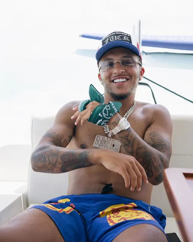 Jadon Sancho outfit in Travis Scott Merch, Cartier, and Chrome Hearts, 2022