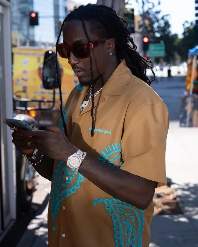 K Camp outfit in Awake NY, Valabasas, and Versace, 2022