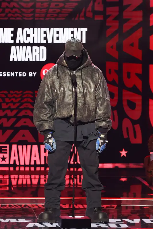 Kanye West outfit in Hood by Air and Balenciaga, 2022