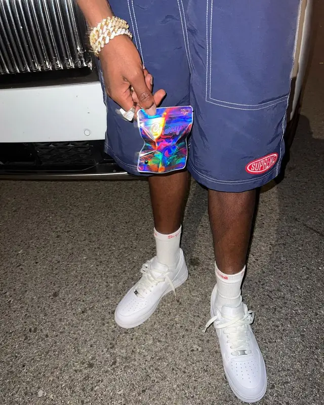 Shawny Binladen outfit in Supreme, Louis Vuitton, and Hanes, 2022
