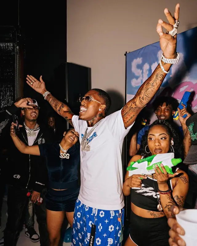CoreySSG outfit in Off-White, Purple Brand, and Jordan, 2022