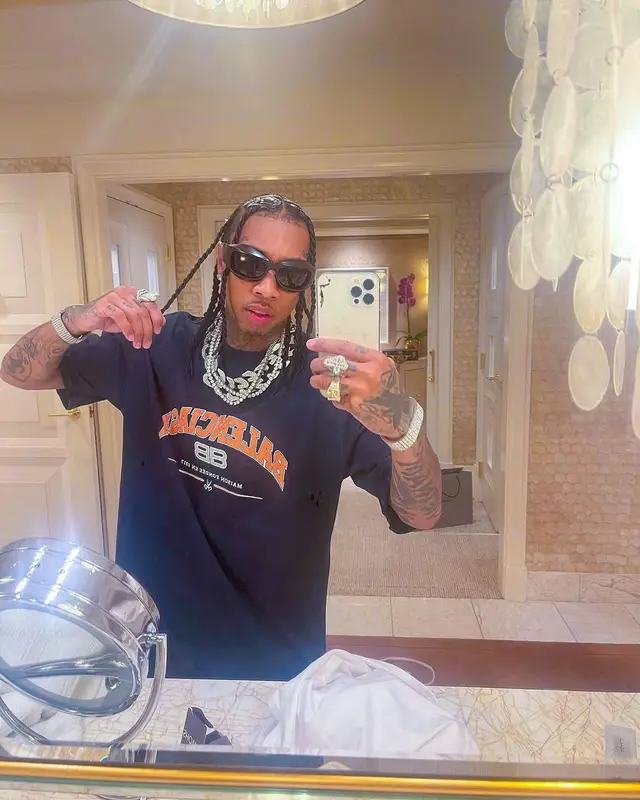 Tyga outfit in Balenciaga, Rick Owens, and Bottega Veneta, 2022