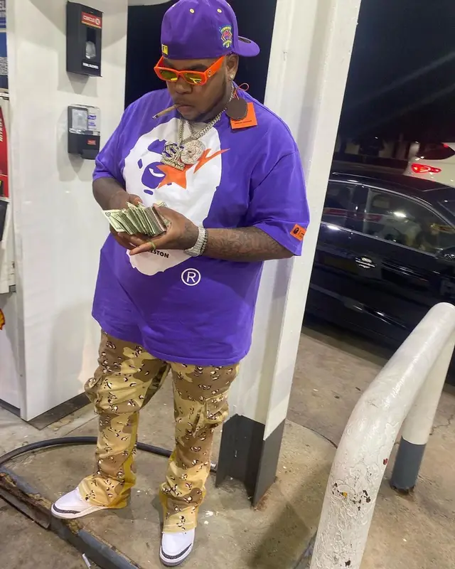 Big Yavo outfit in Bape, Gucci, and Heron Preston, 2022