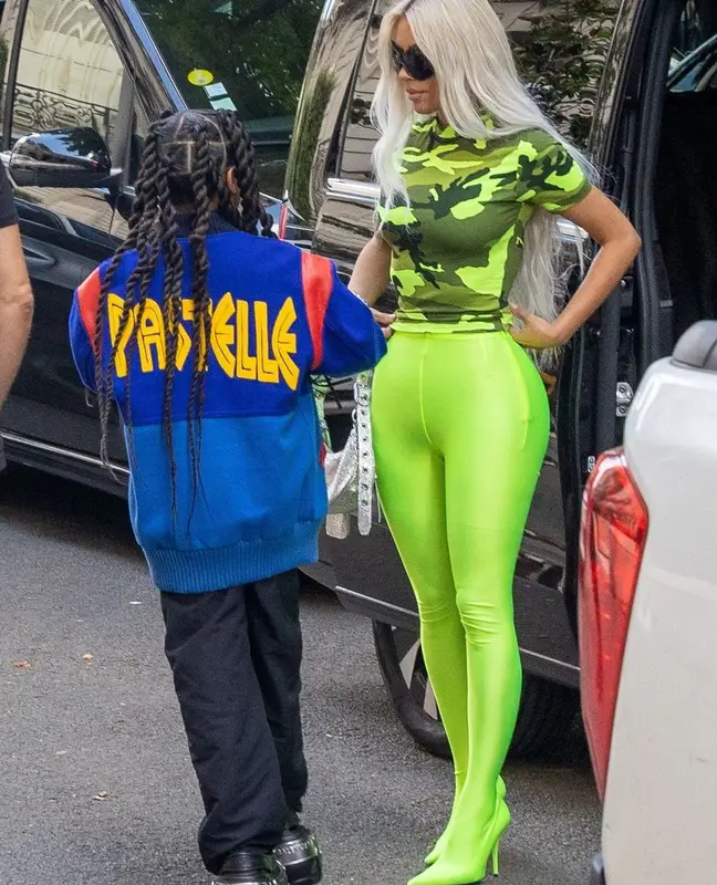 North West outfit in Pastelle, Balenciaga, and Louis Vuitton, 2022