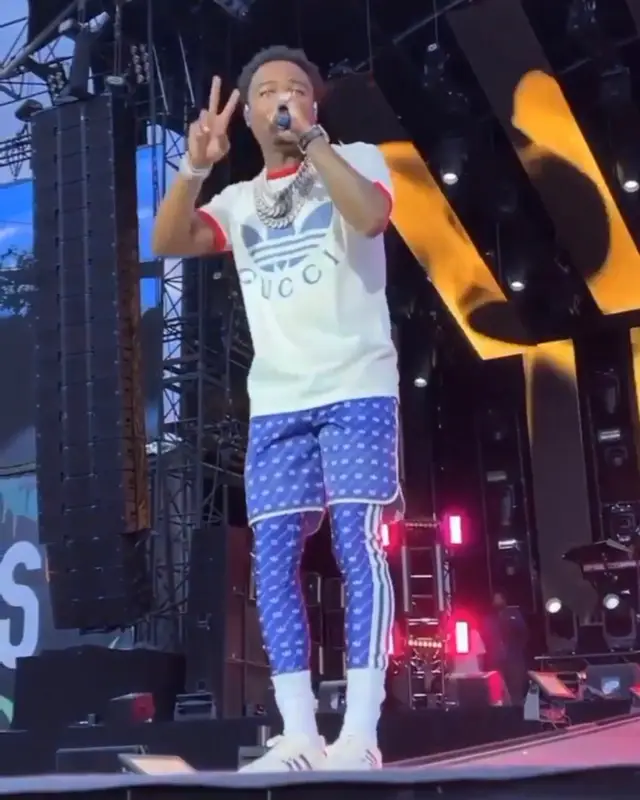 Roddy Ricch outfit in Gucci, Adidas, and Polo Ralph Lauren, 2022