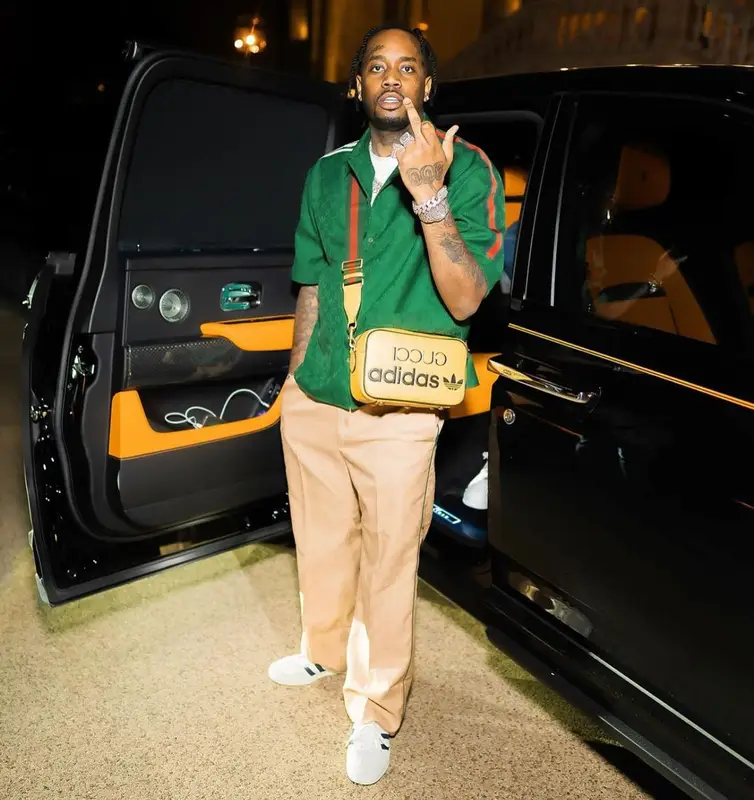 Fivio Foreign outfit in Gucci and Adidas, 2022
