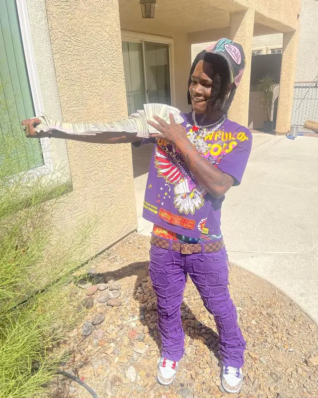 2KBABY outfit in Awful Lot of Cough Syrup, Louis Vuitton, and Von Dutch, 2022