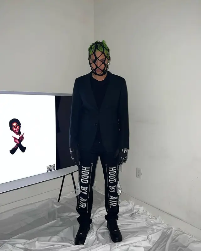 Gab3 outfit in Hood by Air, Rick Owens, and Fox Racing, 2022