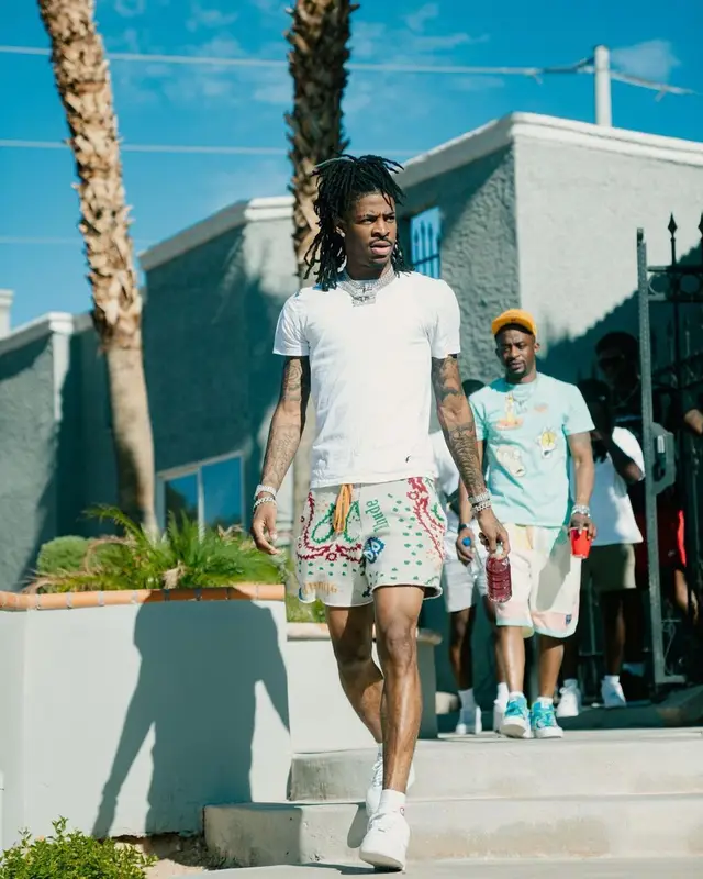 Ja Morant outfit in Polo Ralph Lauren, Rhude, and Nike, 2022