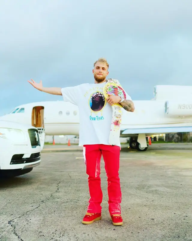 Jake Paul outfit in Readymade, Gallery Dept., and Denim Tears, 2022