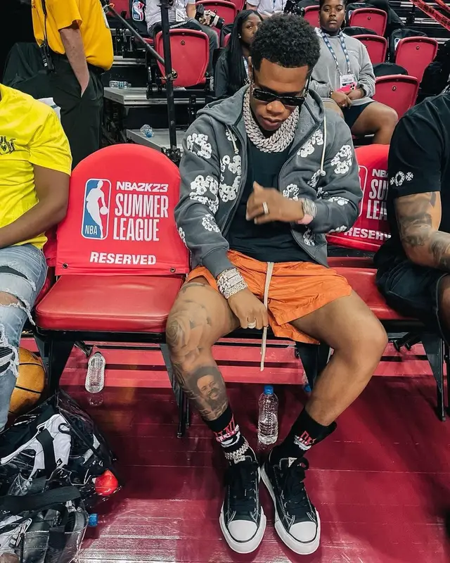Devin Haney outfit in Denim Tears, Rick Owens, and Saint Michael, 2022