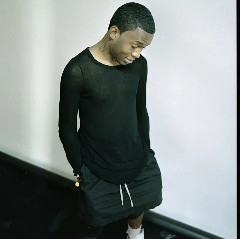 Christ Dillinger outfit in Rick Owens, Supreme, and Hanes, 2022