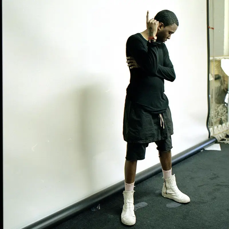 Christ Dillinger outfit in Rick Owens, Supreme, and Hanes, 2022