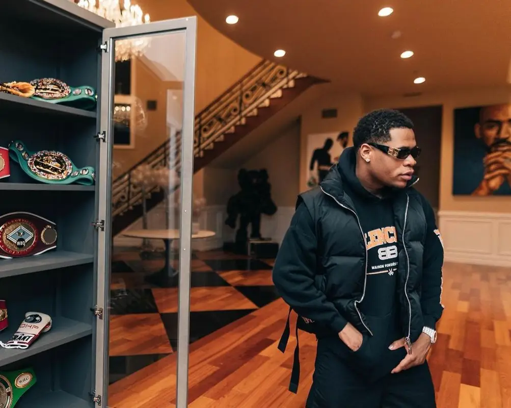 Devin Haney outfit in Givenchy, Kapital, and Balenciaga, 2022