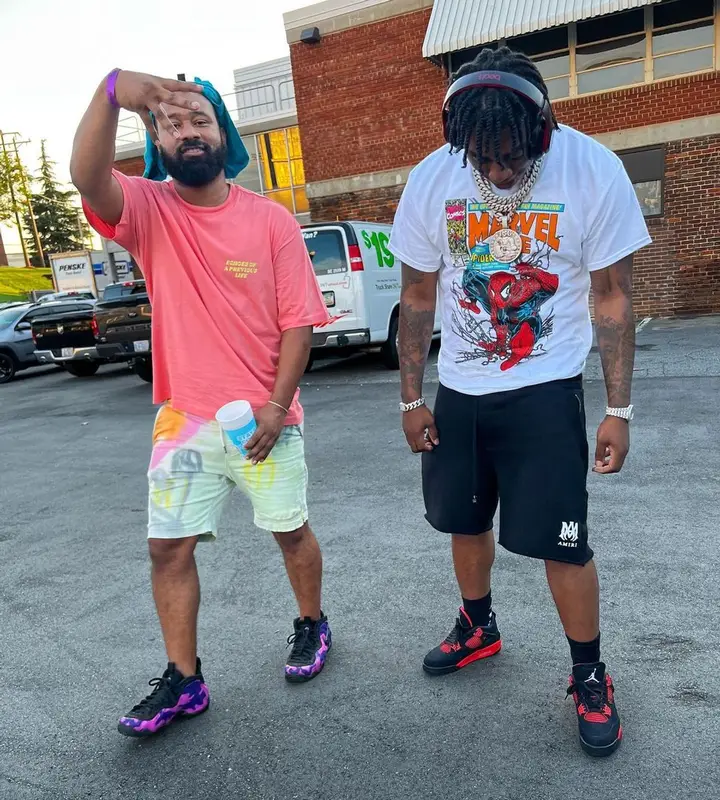Fredo Bang outfit in Vintage, Amiri, and Jordan, 2022