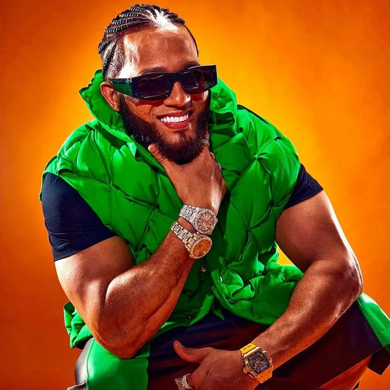 El Alfa El Jefe outfit in Bottega Veneta, Richard Mille, and Balenciaga, 2022