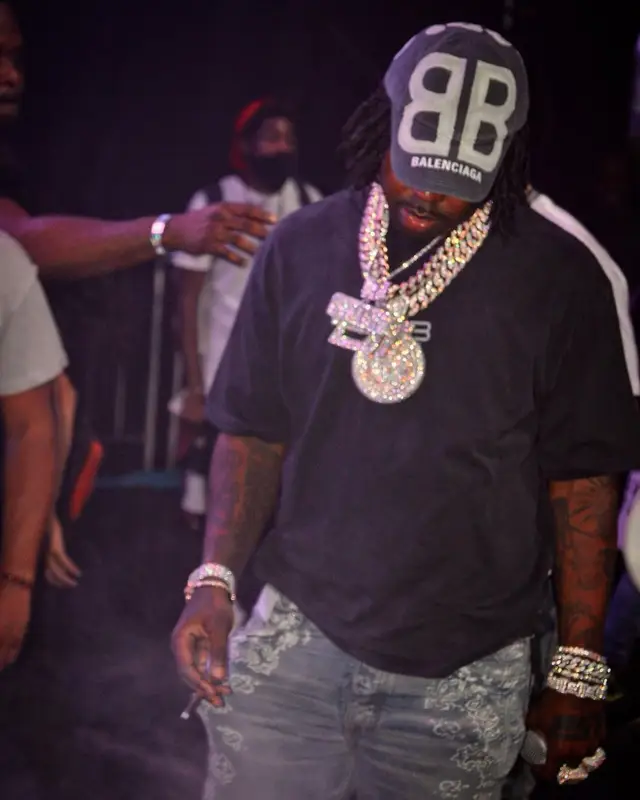 EST Gee outfit in Amiri, Nike, and Balenciaga, 2022