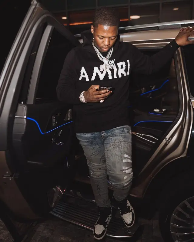Lil Zay Osama outfit in Amiri, 2022
