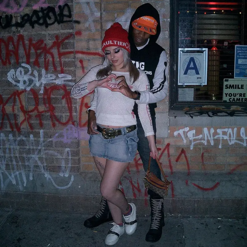 Christ Dillinger outfit in Comme Des Garcons, New Era, and MLB, 2022