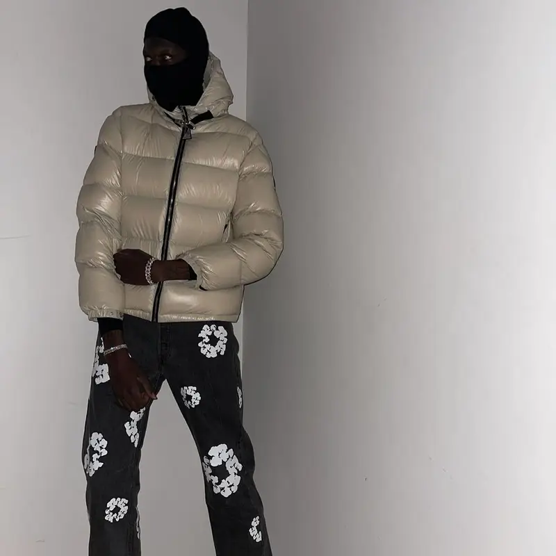 Bol Bol outfit in Moncler, Levi’s, and Alyx, 2021