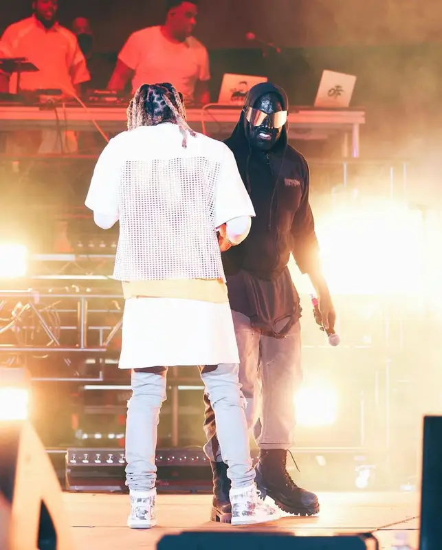 Kanye West outfit in Vintage, Yeezy, and GAP, 2022