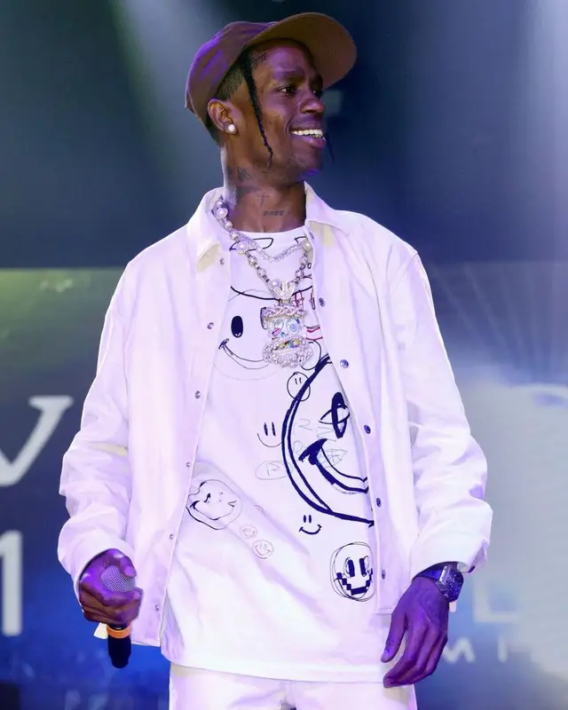Travis Scott outfit in Dior, Raf Simons, and Cactus Jack, 2022