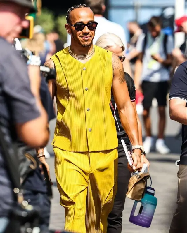 Lewis Hamilton outfit in Issey Miyake, Police, and Lewis Hamilton, 2022