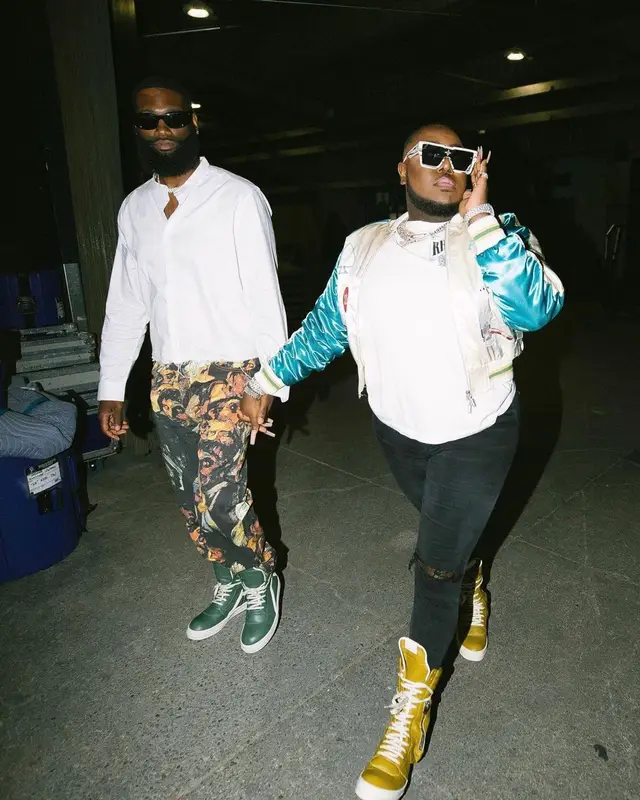 Saucy Santana outfit in Rhude, Rick Owens, and Louis Vuitton, 2022