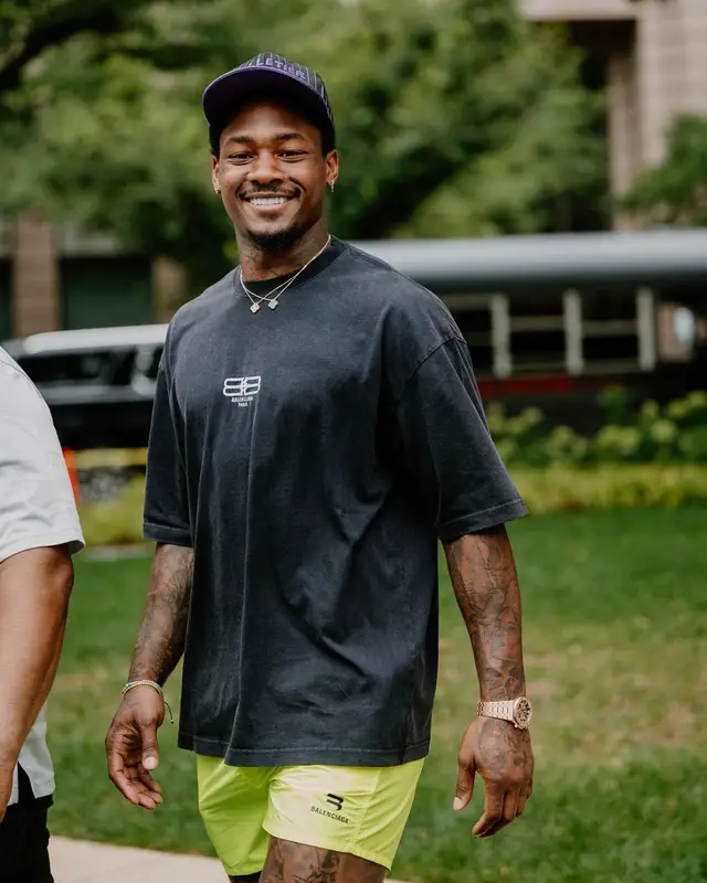 Stefon Diggs outfit in Balenciaga and Louis Vuitton, 2022
