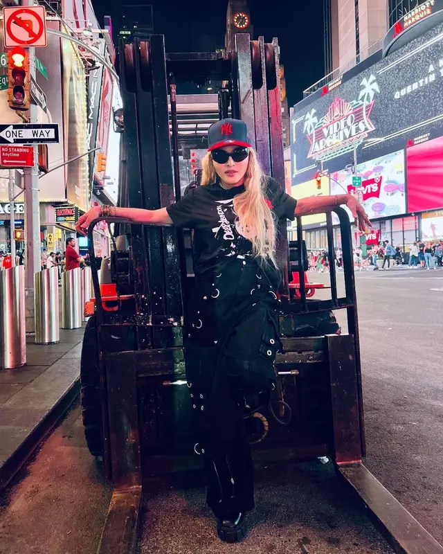 Madonna outfit in Balenciaga, New York Yankees, and Stance, 2022