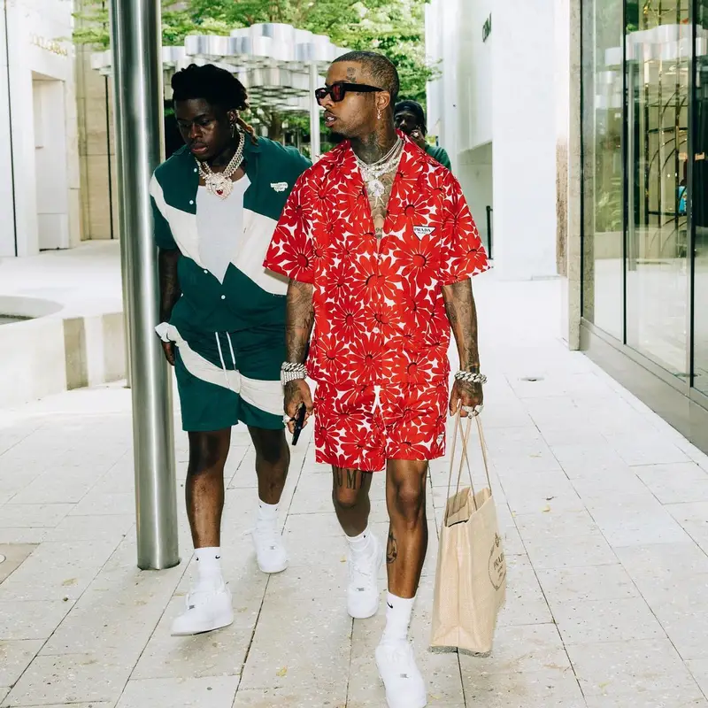 Tory Lanez outfit in Prada and Nike, 2022