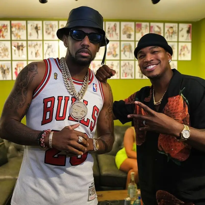 Fabolous outfit in Mitchell & Ness, Jordan, and Loewe, 2022
