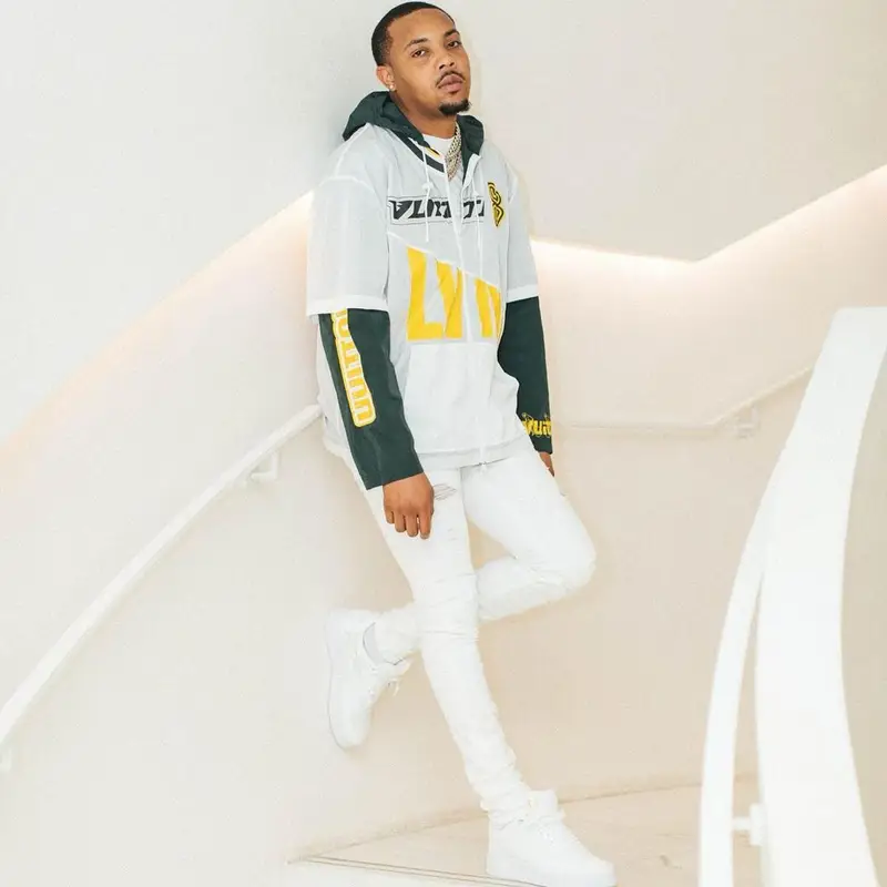 G Herbo outfit in Louis Vuitton, Amiri, and Nike, 2022