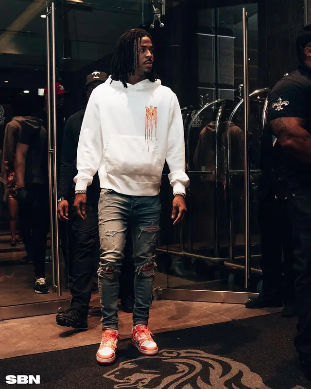 Ja Morant outfit in Amiri and Louis Vuitton, 2022
