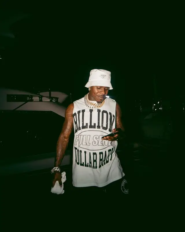 DaBaby outfit in Billion Dollar Baby, Prada, and Balenciaga, 2022