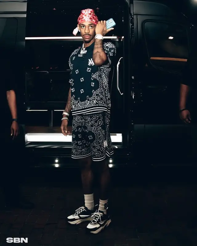Ja Morant outfit in Amiri and Dior, 2022