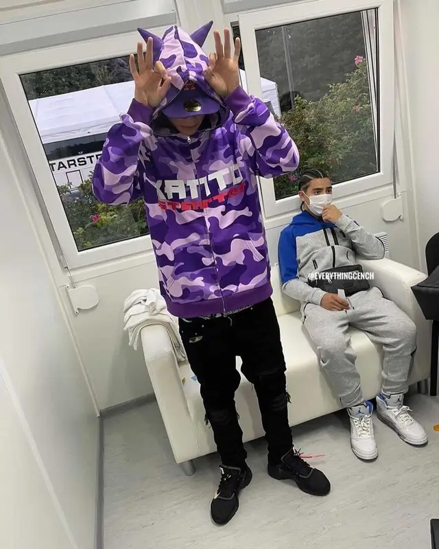Central Cee outfit in Amiri, New Era, and Bape, 2022