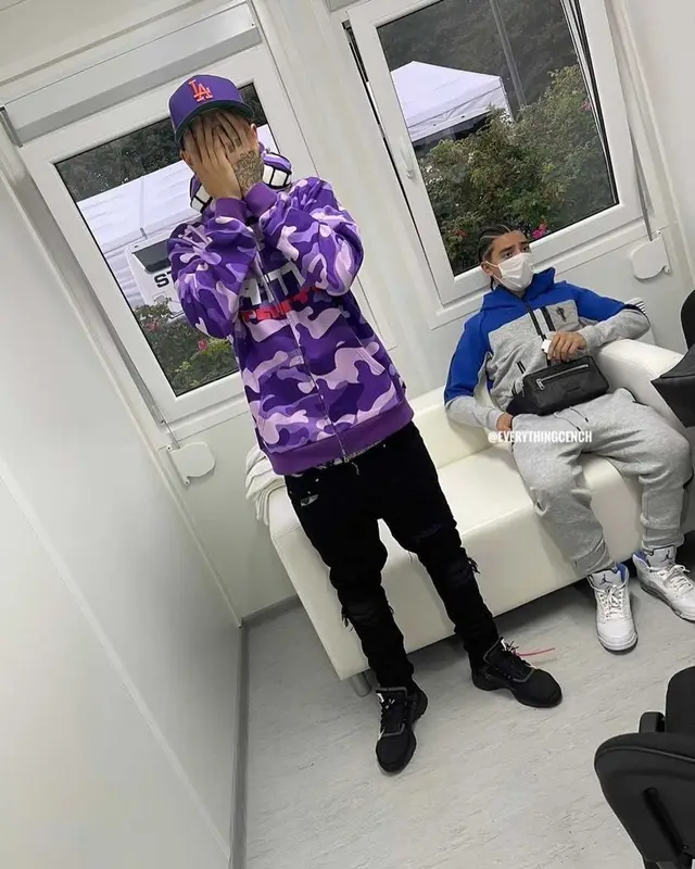 Central Cee outfit in Amiri, New Era, and Bape, 2022