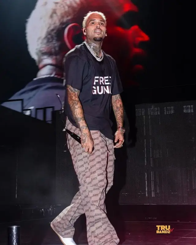 Chris Brown outfit in Balenciaga, Purple Brand, and Nike, 2022