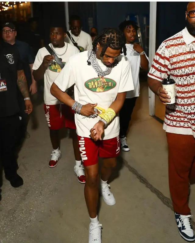 Lil Baby outfit in One Million Clothing and Nike, 2022