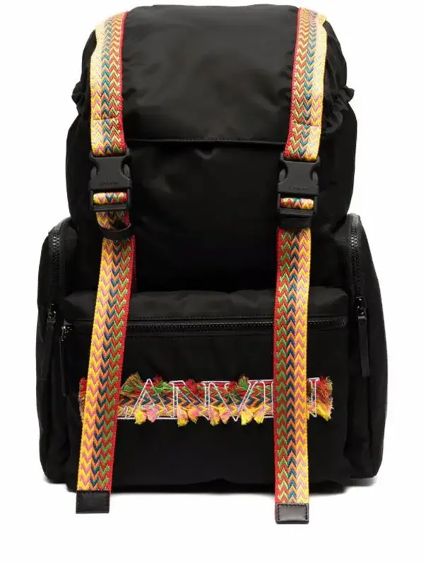Lanvin Logo Embroidered Strap-detailed Backpack In Black $1307