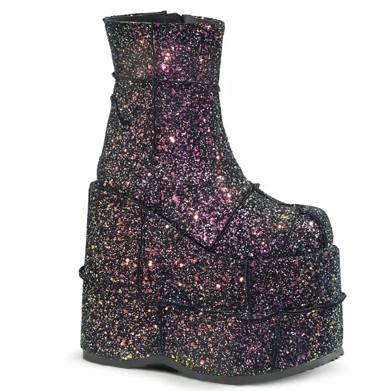 Demonia STACK-201G Blk Multi Glitter Boots $120