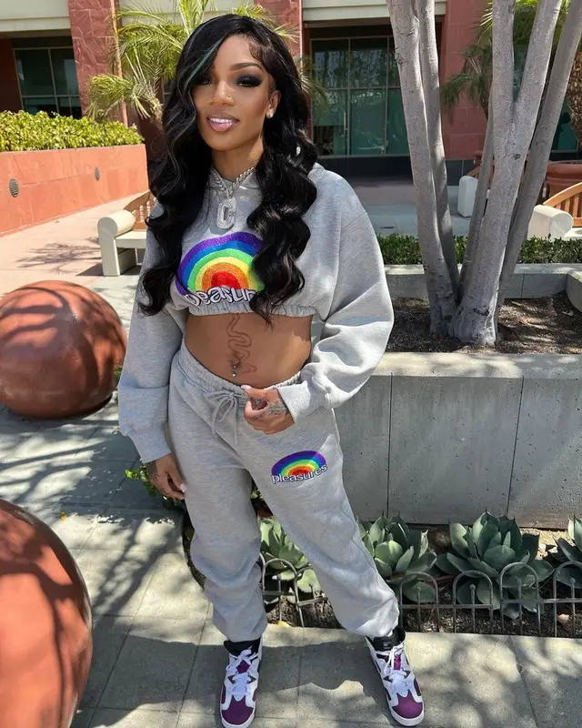 GloRilla outfit in Pleasures and Jordan, 2022