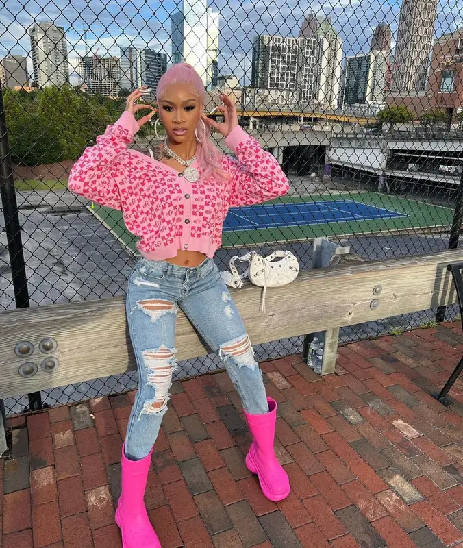 Lakeyah outfit in Off-White, Crocs, and Balenciaga, 2022